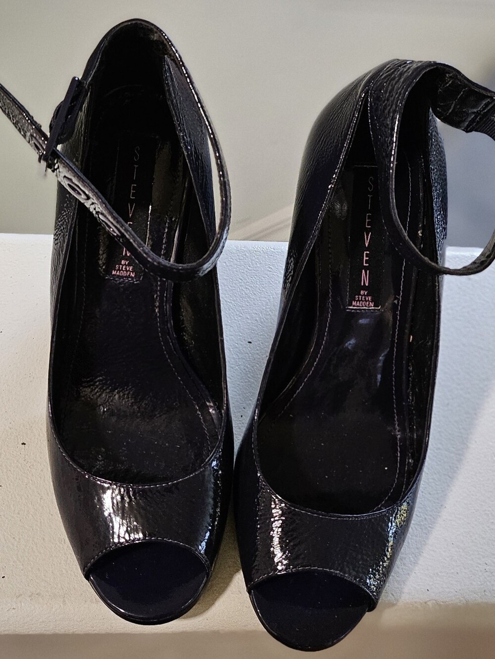 Steve Madden Deep Purple Patent Peep-Toe Mary Jane Heels